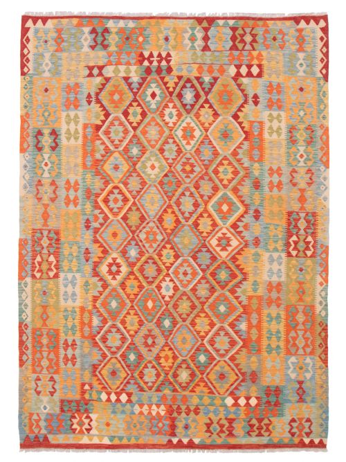 Turkish Bold and Colorful 6'9" x 9'6" Flat-Weave Wool Kilim 