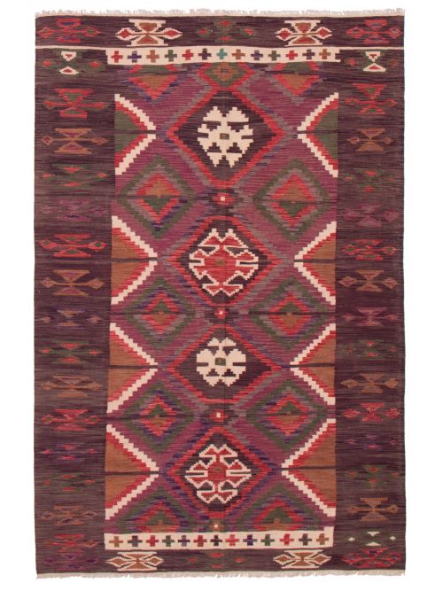 Turkish Bold and Colorful 6'6" x 9'9" Flat-Weave Wool Kilim 