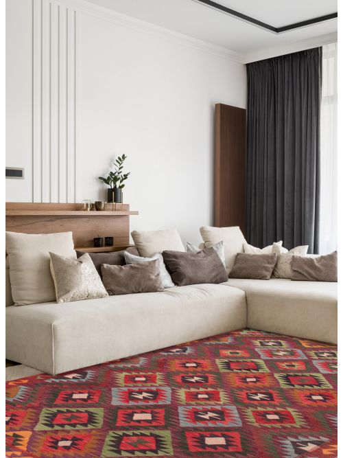 Turkish Bold and Colorful 6'7" x 9'11" Flat-Weave Wool Kilim 