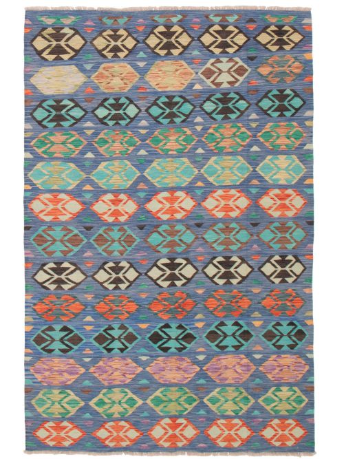 Turkish Bold and Colorful 6'4" x 9'9" Flat-Weave Wool Kilim 