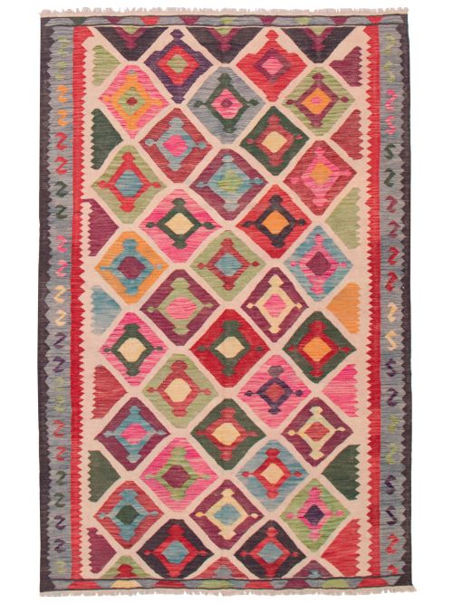 Turkish Bold and Colorful 6'5" x 9'9" Flat-Weave Wool Kilim 