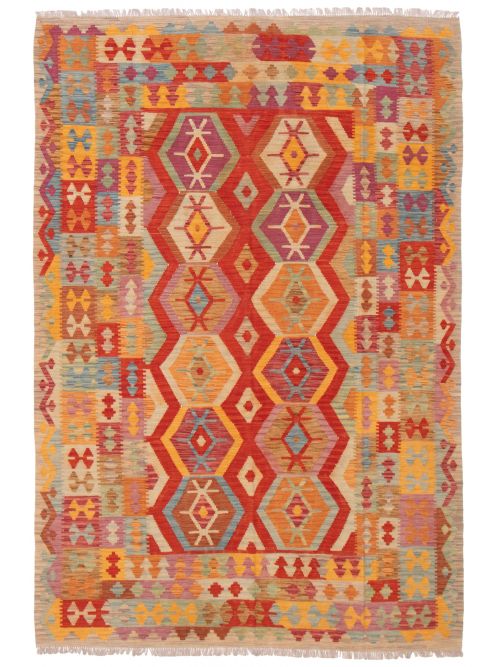 Turkish Bold and Colorful 6'7" x 9'7" Flat-Weave Wool Kilim 