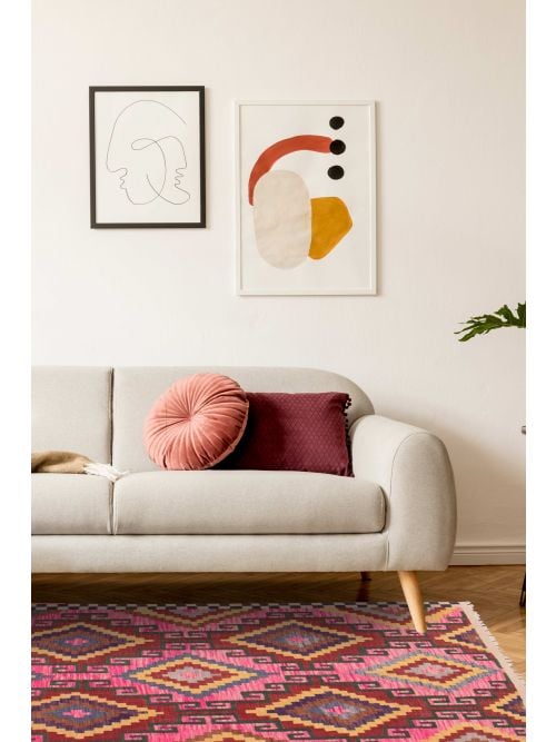 Turkish Bold and Colorful 6'7" x 10'2" Flat-Weave Wool Kilim 