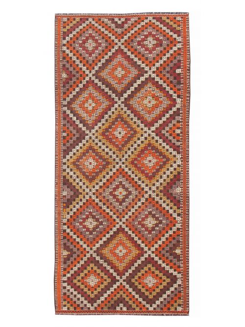 Turkish Yoruk 4'7" x 10'4" Flat-Weave Wool Tapestry Kilim 