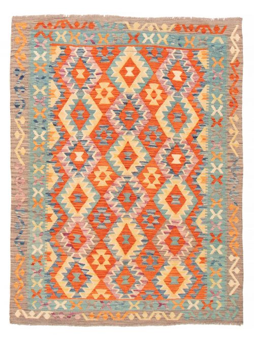 Turkish Bold and Colorful 5'1" x 6'6" Flat-Weave Wool Kilim 