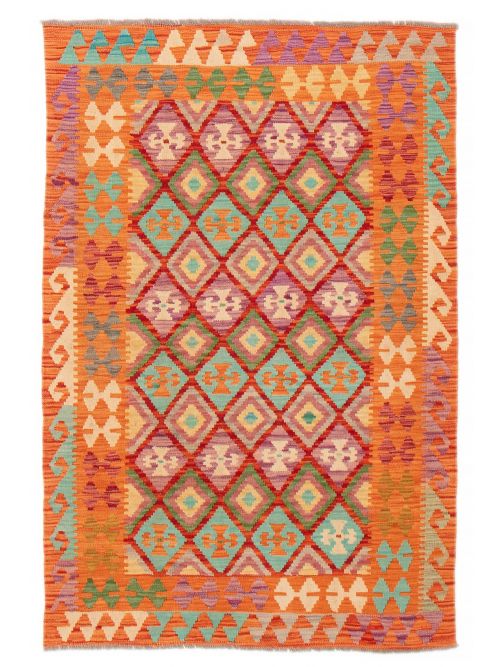 Turkish Bold and Colorful 4'0" x 5'10" Flat-Weave Wool Kilim 