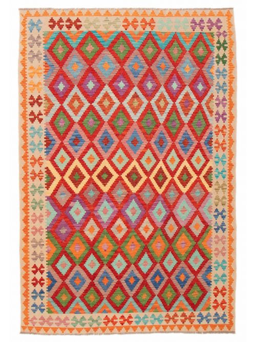Turkish Bold and Colorful 6'6" x 9'5" Flat-Weave Wool Kilim 