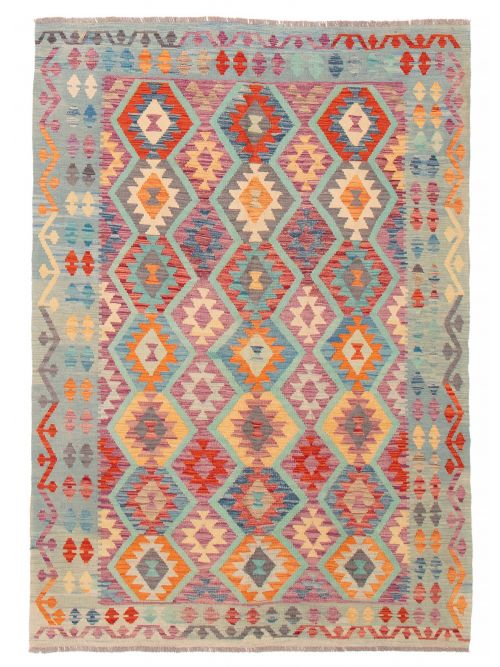 Turkish Bold and Colorful 5'8" x 7'10" Flat-Weave Wool Kilim 