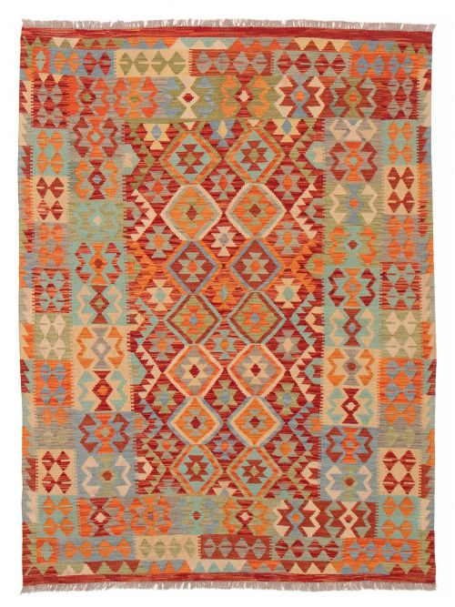 Turkish Bold and Colorful 5'2" x 6'9" Flat-Weave Wool Kilim 
