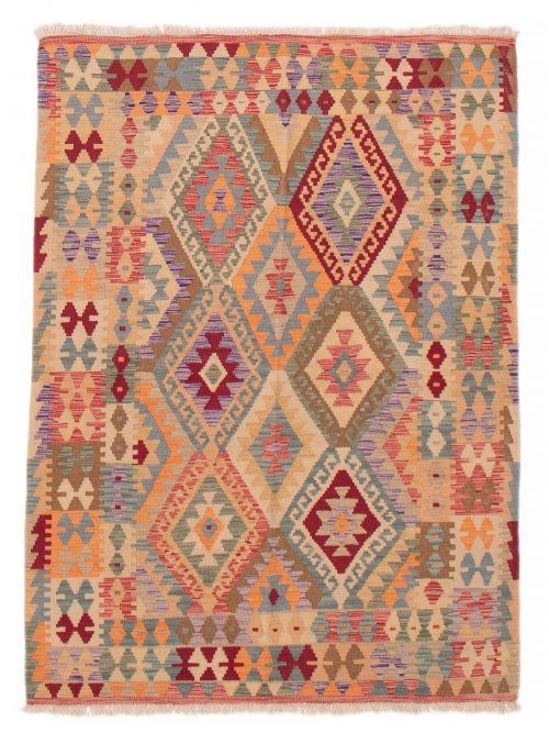 Turkish Bold and Colorful 4'10" x 6'4" Flat-Weave Wool Kilim 