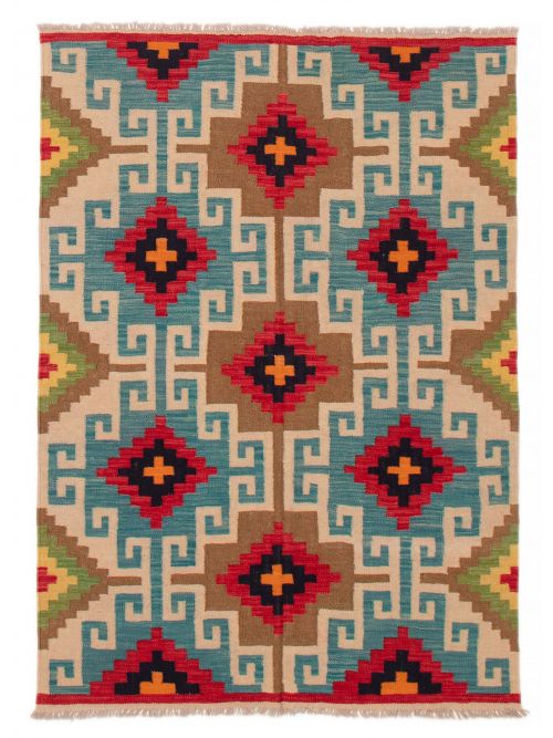 Turkish Bold and Colorful 4'10" x 6'7" Flat-Weave Wool Kilim 