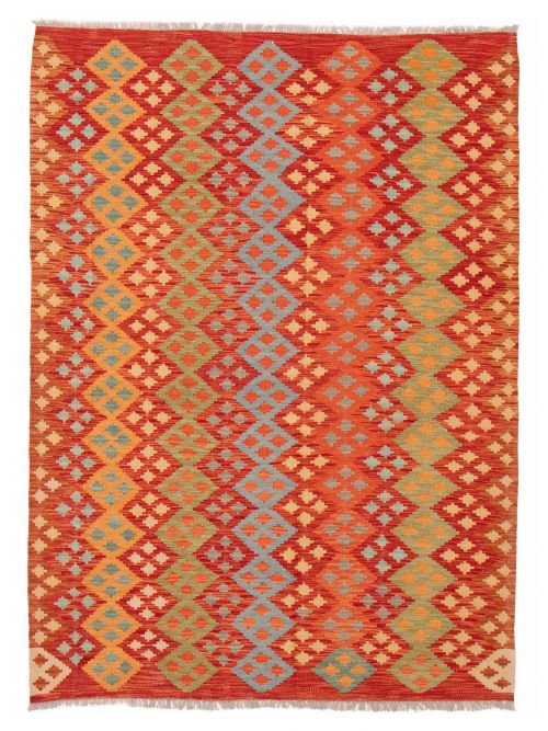 Turkish Bold and Colorful 5'6" x 7'1" Flat-Weave Wool Kilim 