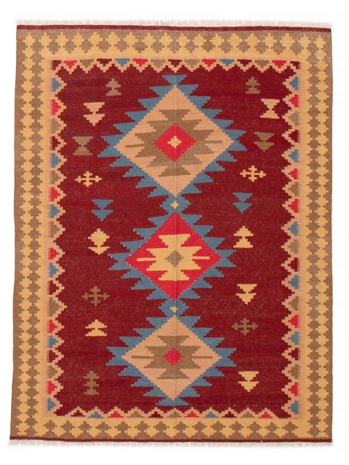 Turkish Bold and Colorful 5'0" x 6'4" Flat-Weave Wool Kilim 