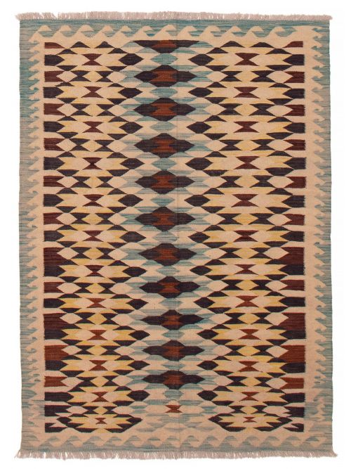 Turkish Bold and Colorful 4'11" x 6'10" Flat-Weave Wool Kilim 