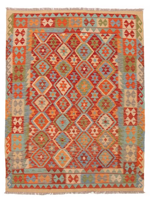 Turkish Bold and Colorful 5'0" x 6'7" Flat-Weave Wool Kilim 