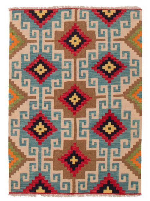 Turkish Bold and Colorful 4'11" x 6'6" Flat-Weave Wool Kilim 
