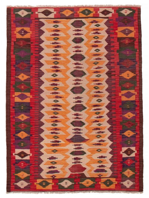Turkish Bold and Colorful 5'1" x 6'10" Flat-Weave Wool Kilim 