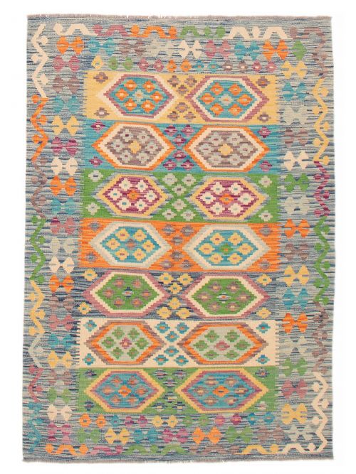 Turkish Bold and Colorful 4'9" x 6'10" Flat-Weave Wool Kilim 