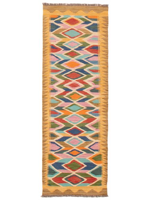Turkish Bold and Colorful 2'1" x 6'4" Flat-Weave Wool Kilim 