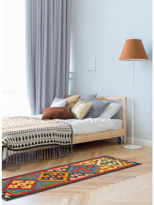 Turkish Bold and Colorful 2'0" x 6'2" Flat-Weave Wool Kilim 
