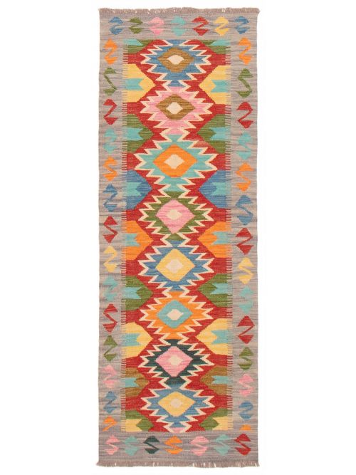Turkish Bold and Colorful 2'2" x 6'6" Flat-Weave Wool Kilim 