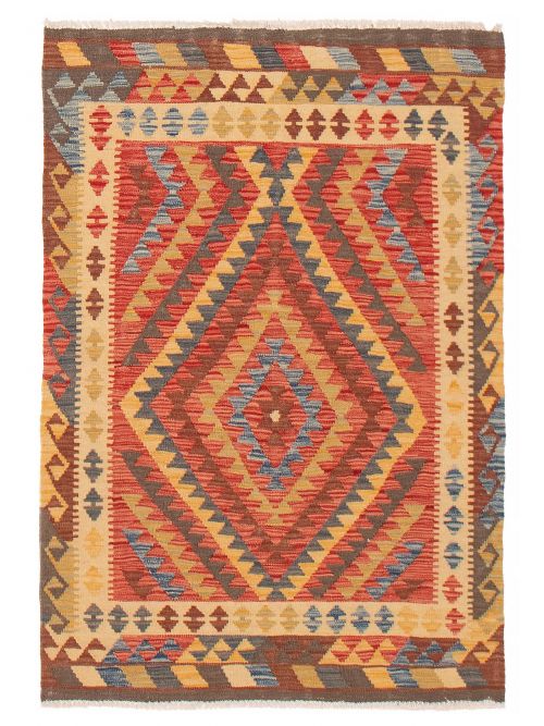 Turkish Bold and Colorful 3'4" x 4'9" Flat-Weave Wool Kilim 