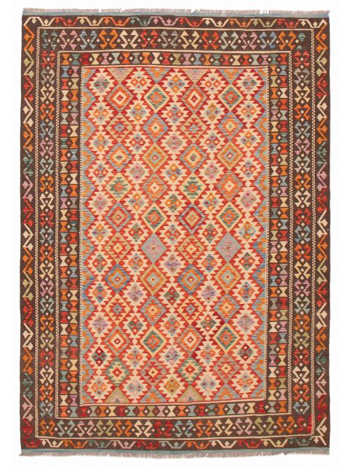 Turkish Bold and Colorful 6'9" x 9'9" Flat-Weave Wool Kilim 