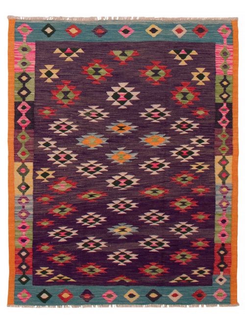 Turkish Bold and Colorful 5'2" x 6'5" Flat-Weave Wool Kilim 