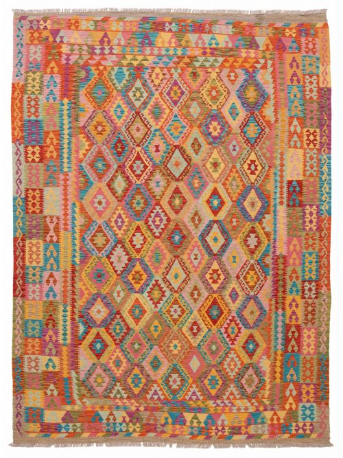 Turkish Bold and Colorful 8'7" x 11'5" Flat-Weave Wool Kilim 