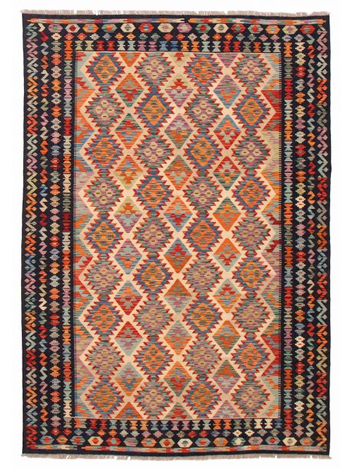 Turkish Bold and Colorful 6'7" x 9'6" Flat-Weave Wool Kilim 