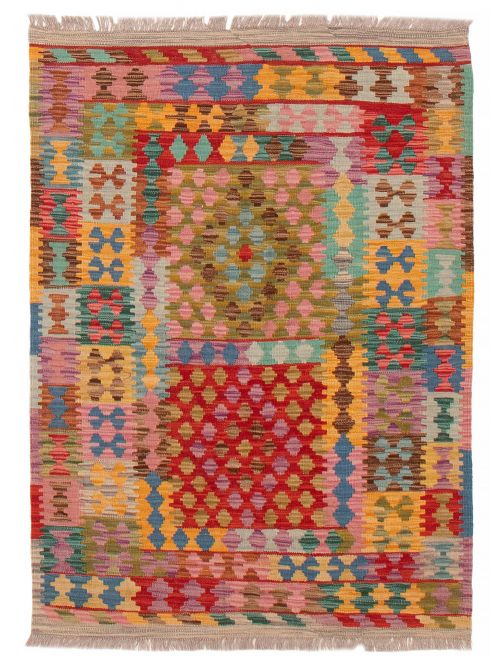 Turkish Bold and Colorful 3'6" x 5'0" Flat-Weave Wool Kilim 