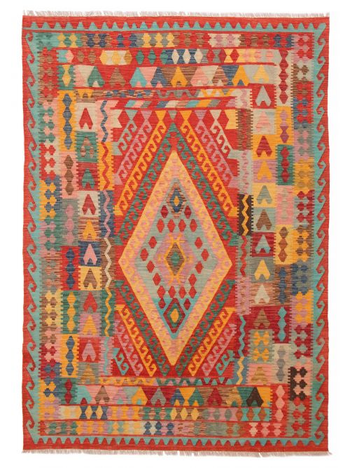 Turkish Bold and Colorful 6'9" x 9'7" Flat-Weave Wool Kilim 