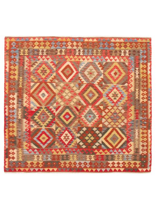 Turkish Bold and Colorful 6'11" x 6'5" Flat-Weave Wool Kilim 