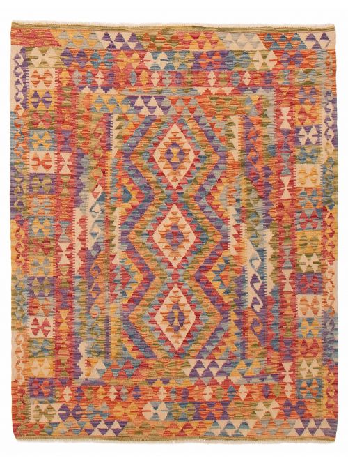 Turkish Bold and Colorful 4'10" x 6'2" Flat-Weave Wool Kilim 