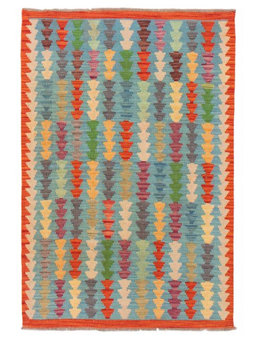 Turkish Bold and Colorful 3'2" x 4'11" Flat-Weave Wool Kilim 