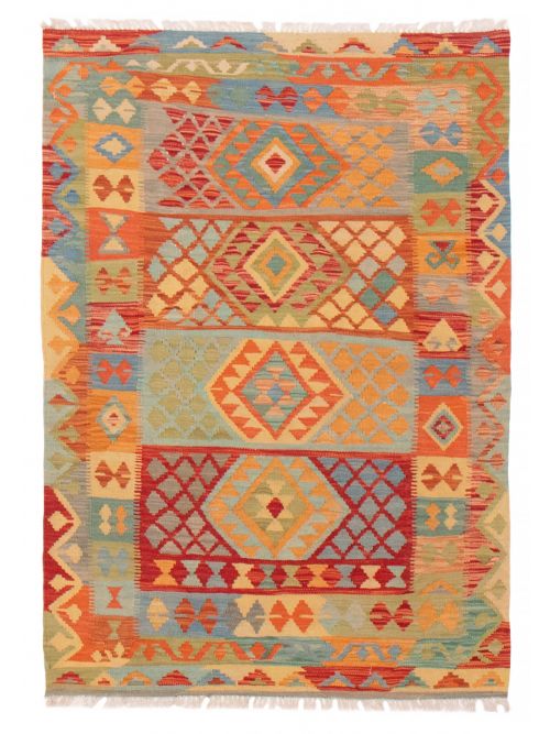 Turkish Bold and Colorful 3'5" x 5'1" Flat-Weave Wool Kilim 