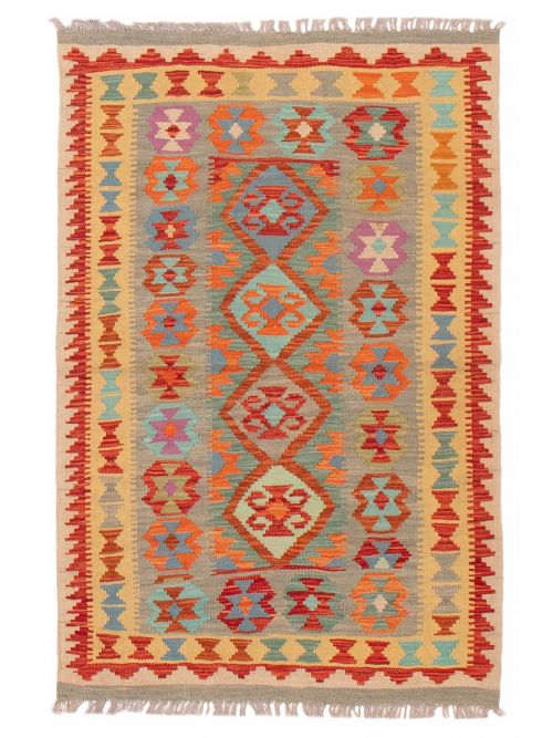 Turkish Bold and Colorful 4'9" x 4'9" Flat-Weave Wool Kilim 