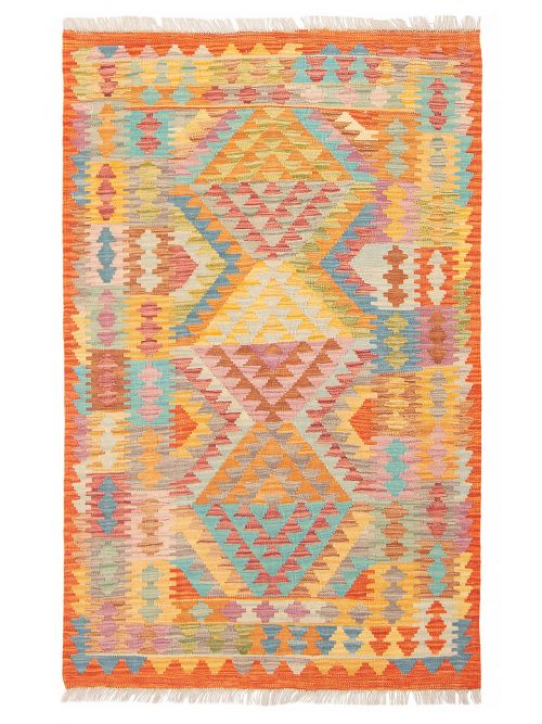 Turkish Bold and Colorful 3'2" x 4'9" Flat-Weave Wool Kilim 