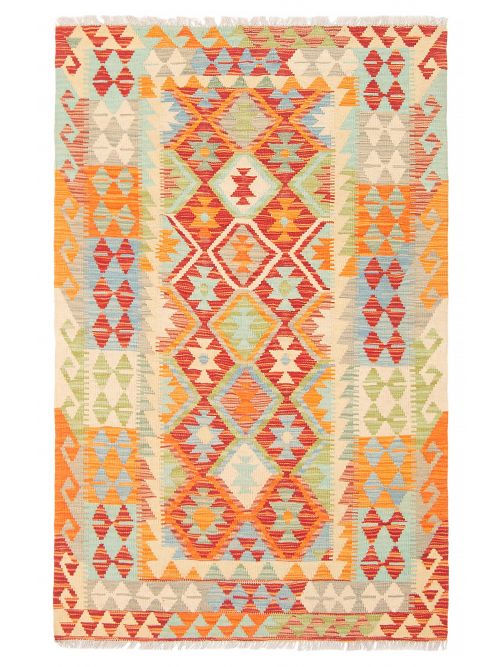 Turkish Bold and Colorful 3'5" x 5'4" Flat-Weave Wool Kilim 