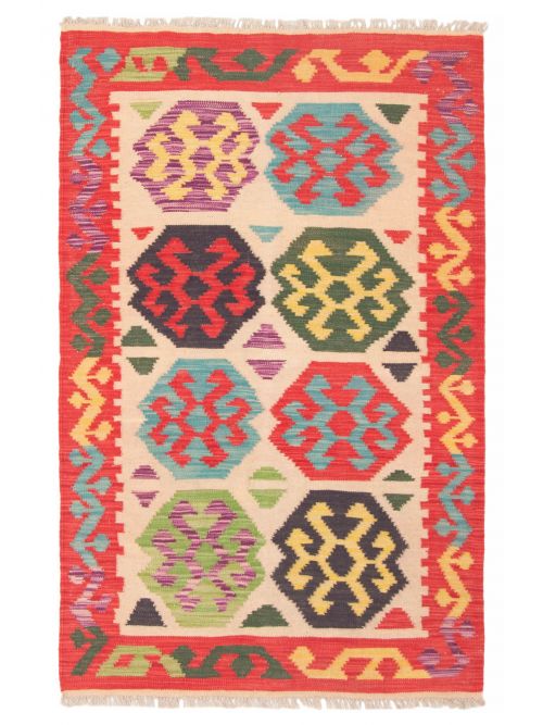 Turkish Bold and Colorful 3'2" x 5'0" Flat-Weave Wool Kilim 