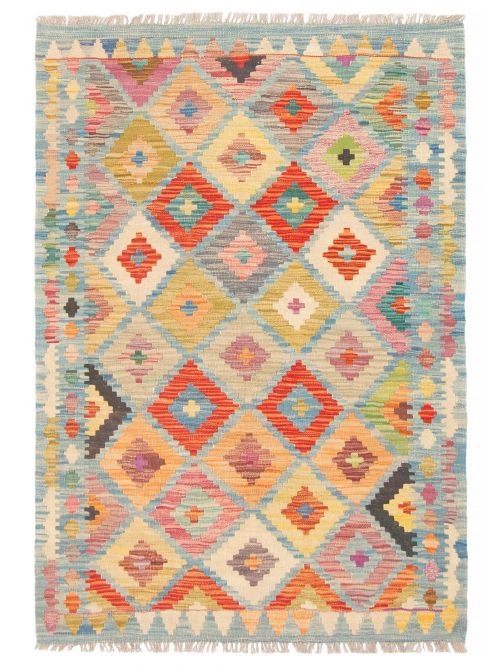 Turkish Bold and Colorful 3'6" x 4'11" Flat-Weave Wool Kilim 