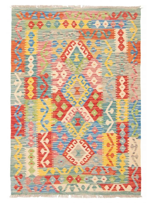 Turkish Bold and Colorful 3'5" x 5'0" Flat-Weave Wool Kilim 
