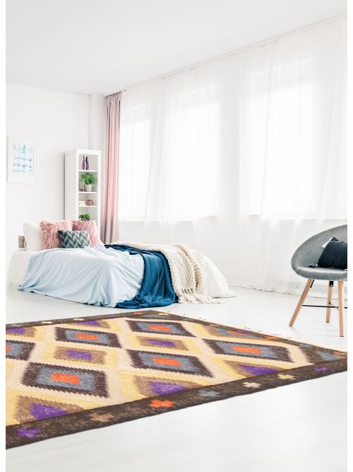 Turkish Bold and Colorful 3'3" x 4'11" Flat-Weave Wool Kilim 