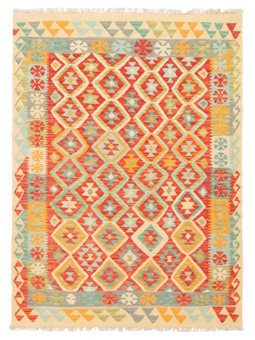 Turkish Bold and Colorful 3'9" x 5'3" Flat-Weave Wool Kilim 