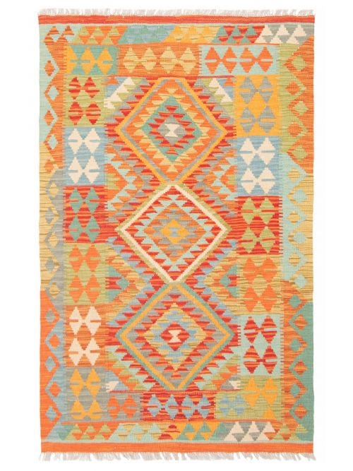 Turkish Bold and Colorful 3'4" x 5'3" Flat-Weave Wool Kilim 