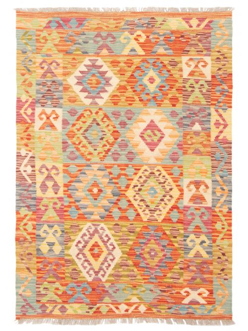 Turkish Bold and Colorful 3'4" x 4'11" Flat-Weave Wool Kilim 