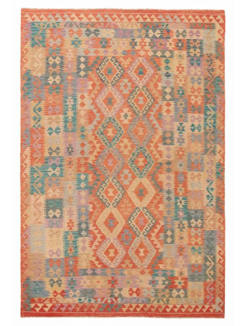 Turkish Bold and Colorful 6'7" x 9'10" Flat-Weave Wool Kilim 