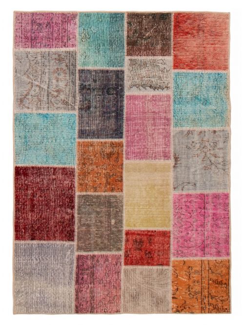 Turkish Color Transition Patchwork Hand-knotted Wool Rug, 145 x 203 cm