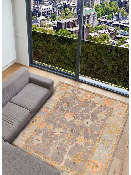 Indian Modern Oushak Hand-knotted Wool Rug, 269 x 361 cm