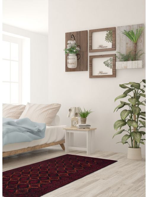 Afghan Teimani 3'3" x 7'1" Hand-knotted Wool Rug 